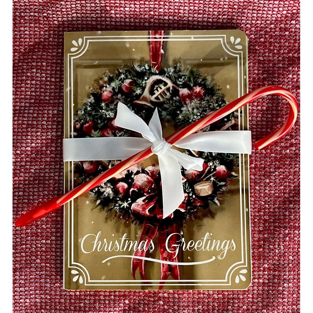 Vintage Christmas Greetings Holiday Journal Notebook Stationary Candy Cane Pen‎